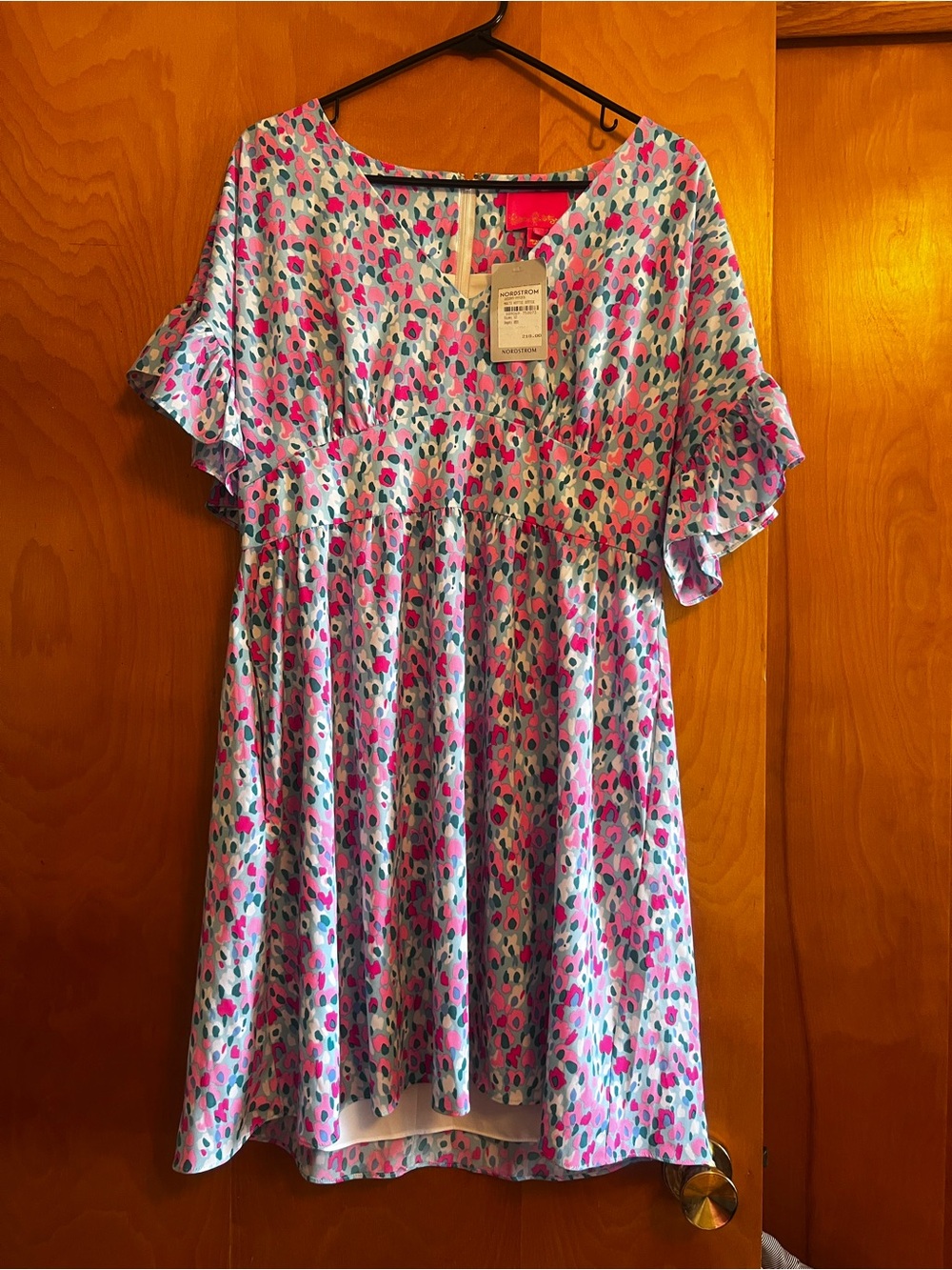 Lilly Pulitzer Pink and Aqua Printed Flutter Mini Dress